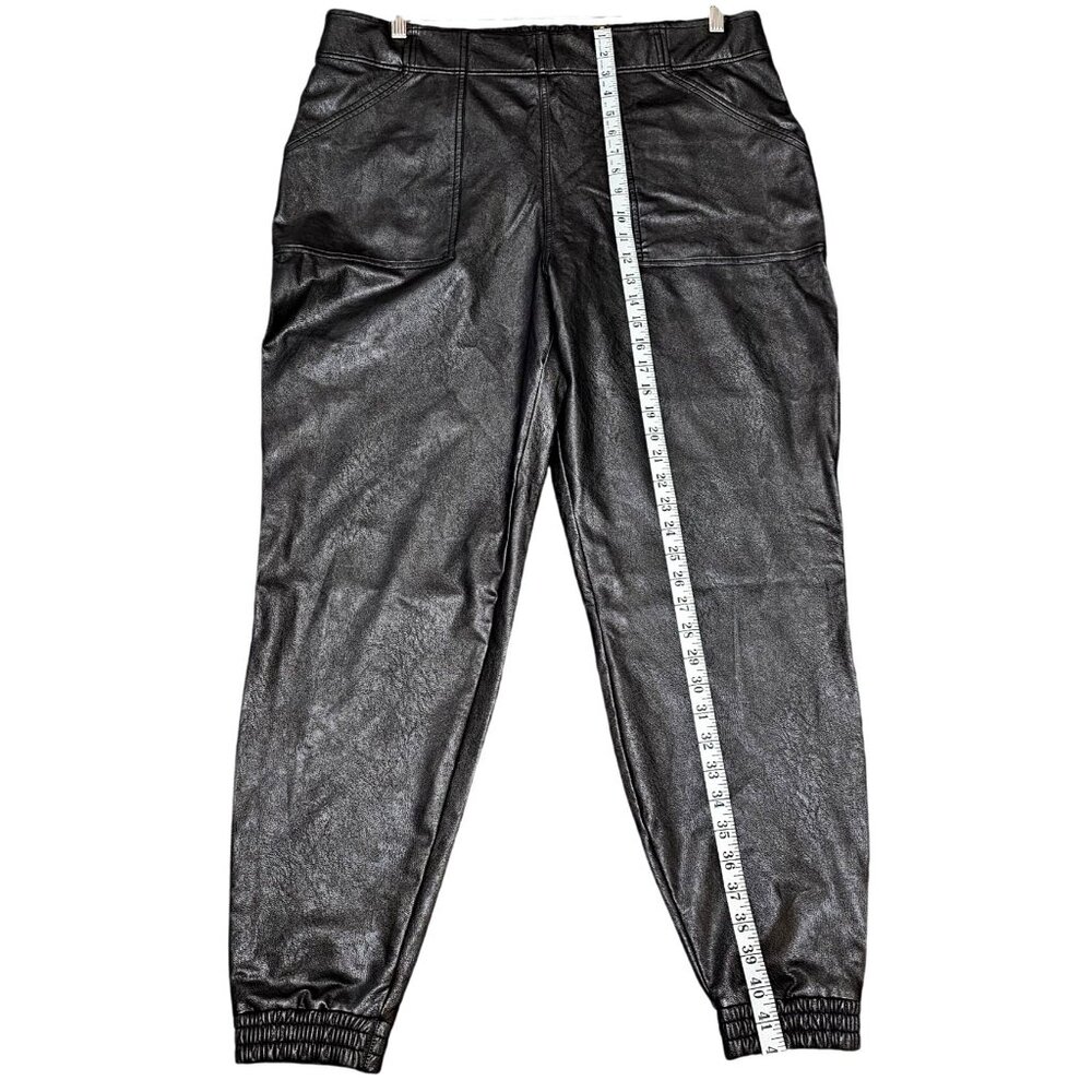 Nordstrom Faux Leather Jogger Pants 3X Noir Black Plus Size Women's Elastic Wais - Picture 5 of 11